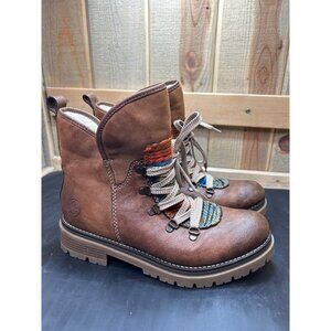 Rieker 70733 Peggy Womens Brown Faux Leather Boots Shearling Lining US 8.5 EU 40